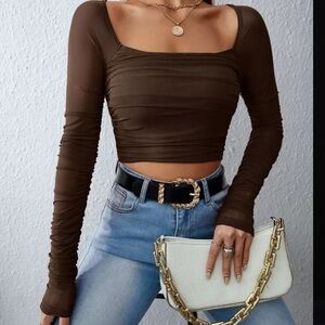 Shein Brown Long Sleeve Top